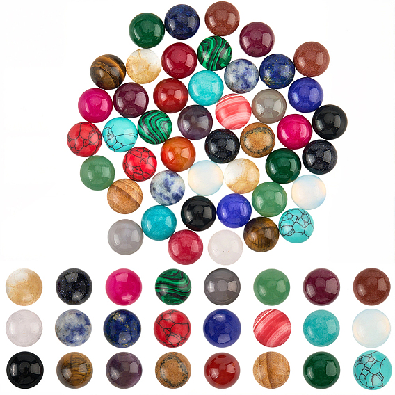 48шт. 24 стили смешанные драгоценные камни кабошоны, смешанные окрашенные и неокрашенные, полукруглые / купольные
