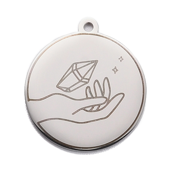 304 подвески из нержавеющей стали, плоский круглый с рукой и бриллиантом