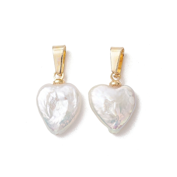 Подвески из натурального барочного жемчуга Кеши, подвески-сердечки с 304 защелками из нержавеющей стали, белые