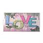 DIY Wall Decor Sign Diamond Painting Kits, Rectangle Wood Board & Flower with Word LOVE, with Acrylic Rhinestone, Pen, Tray Plate, Glue Clay and Hemp Rope