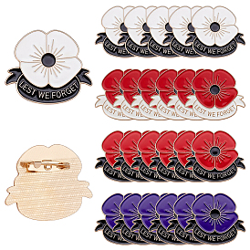 24 pièces 4 couleurs N'oublions pas les broches en émail coquelicot, dos d'épingle à revers en alliage pour vêtements de sac à dos