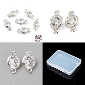 14pcs 3 styles 925 connecteurs à maillons en argent sterling micro pavé de zircones cubiques transparentes, plat rond