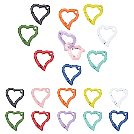 PandaHall Elite 20Pcs 10 Colors Spray Painted Alloy Spring Gate Rings, Snap Clasps Ring, Cadmium Free & Nickel Free & Lead Free, Heart
