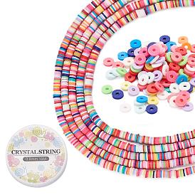 DIY Bracelet Making Kits, with Disc Handmade Polymer Clay Beads Strands and Elastic Crystal Thread