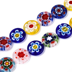 Handmade millefiori lampwork beads strands, плоско-круглые