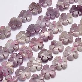 Natural Lepidolite/Purple Mica Stone Beads Strands, Flower, 20x20x6mm, Hole: 1mm, about 20pcs/strand, 15.75 inch