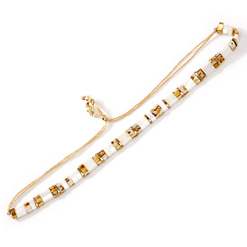 Pulseras ajustables de azulejos de vidrio, pulseras deslizantes con cuentas de metal, dorado