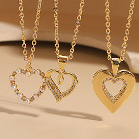 Love Heart Zirconia Pearl Pendant - 14K Gold Plated Copper Luxury Necklace
