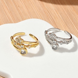 Открытые кольца манжеты из латуни с микропаве и кубическим цирконием, звезда с сердцем, без кадмия и без свинца, стойки покрытие, долговечный