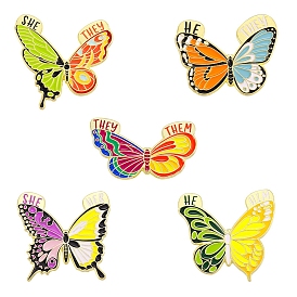 Spring Theme Alloy Brooches, Enamel Butterfly Lapel Pin, for Backpack Clothes, Golden
