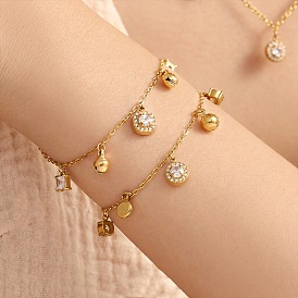 304 Stainless Steel Micro Pave Cubic Zirconia Hoop Dangle Earrings, Golden