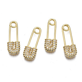 Brass Micro Pave Clear Cubic Zirconia Pendants, Nickel Free, Pin