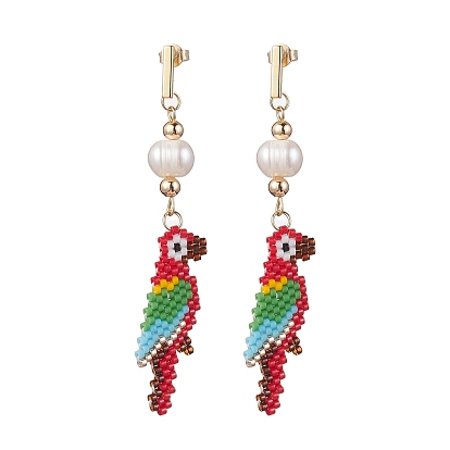 Серьги-гвоздики из стекла и натурального культивированного пресноводного жемчуга, 304 Выводы серьги из нержавеющей стали шпилька, птица