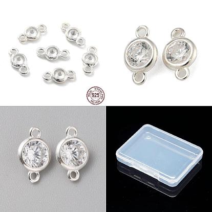 14Pcs 3 Styles 925 Sterling Silver Micro Pave Clear Cubic Zirconia Links Connectors, Flat Round