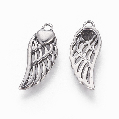316 Surgical Stainless Steel Pendants, Wings with Heart