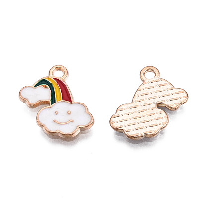 Alloy Enamel Pendants, Cadmium Free & Lead Free, Light Gold, Rainbow with Cloud