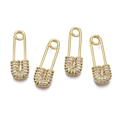 Brass Micro Pave Clear Cubic Zirconia Pendants, Nickel Free, Pin