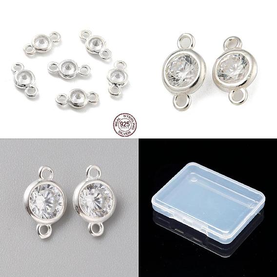 14Pcs 3 Styles 925 Sterling Silver Micro Pave Clear Cubic Zirconia Links Connectors, Flat Round