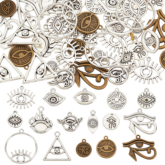 64 шт 16 подвески из сплава в тибетском стиле, глаз и плоский круглый с египетским глазом Гора и плоский круглый с крылом и глазом Гора