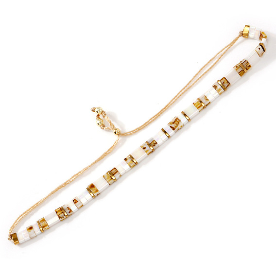 Adjustable Glass Tile Bracelets, Slider Bracelets with Metal Beads, Golden