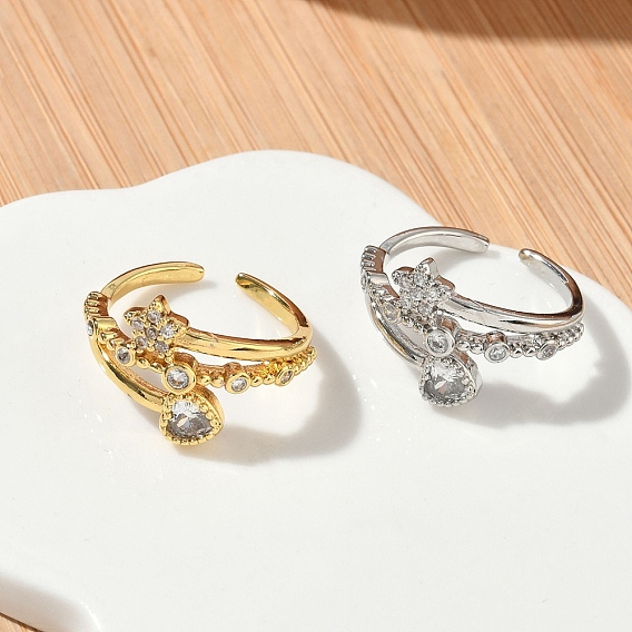 Открытые кольца манжеты из латуни с микропаве и кубическим цирконием, звезда с сердцем, без кадмия и без свинца, стойки покрытие, долговечный