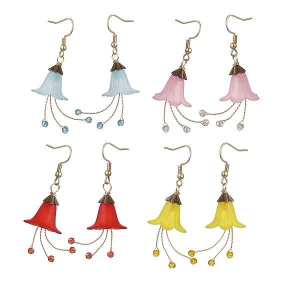 Серьги-подвески из цветочного стекла и акрила, с 304 крючков из нержавеющей стали, золотые