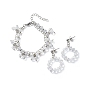 Glass Brided Beaded Dangle Stud Earrings & Multi-strand Bracelet, Brass Jewelry Set for Women