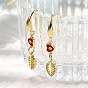 Серьги-подвески из латуни с микропаве из прозрачных кубических цирконий в форме листа с сердцем, с эмалью, долговечный, стойки покрытие, без кадмия и без свинца