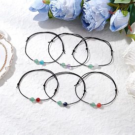 6шт. браслеты из круглых бусин из натуральных драгоценных камней для мужчин и женщин, с регулируемыми полиэфирными шнурами макраме-нить