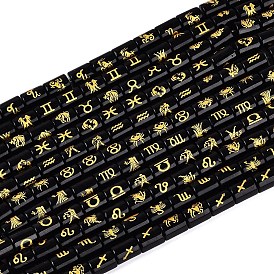 12 Constellations Opaque Glass Beads Strands, Golden Metal Enlaced, Column