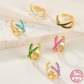 Real 18K Gold Plated 925 Sterling Silver Criss Cross Cuff Earring, with Enamel