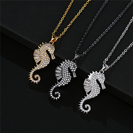 Fashionable Copper Micro-inlaid Jewelry with Zircon Seahorse Pendant Necklace for Women in Europe and America