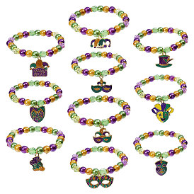 10Pulseras de perlas de vidrio y acrílico de carnaval, con los colgantes de la aleación del esmalte