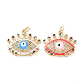 Brass Micro Pave Colorful Cubic Zirconia Pendants, with Enamel and Jump Ring, Real 18K Gold Plated, Eye Charms