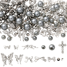 Наборы для изготовления ювелирных изделий своими руками, включая кабошоны из сплава, абс пластмассовые имитационные жемчужные кабошоны, Стеклянные стразы, плоский зад