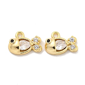 Brass Micro Pave Clear Cubic Zirconia Charms, Fish