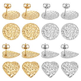 304 Stainless Steel Stud Earring Findings, with Ear Nuts, Flat Round and Heart