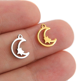 Titanium Steel Charms, Laser Cut, Moon with Star Charm