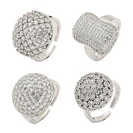 Real Platinum Plated Brass Micro Pave Clear Cubic Zirconia Cuff Rings, Open Rings for Women