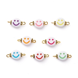 Opaque Acrylic Links, with Antique Golden Plated Alloy Findings, Smiling Face