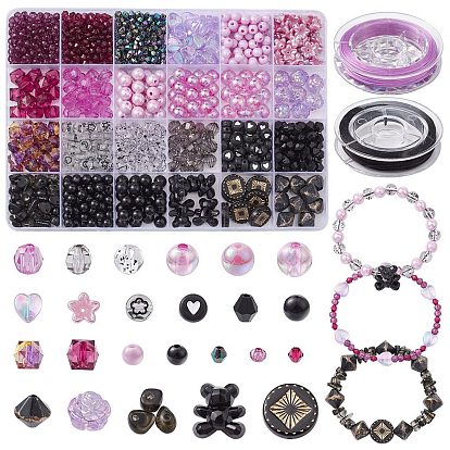 DIY Bracelet Making Kit, Including Acrylic & Plastic Beads, Elastic Thread, Rondelle & Bicone & Heart & Imitation Pearl & Flower & Bear