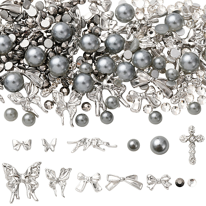 Наборы для изготовления ювелирных изделий своими руками, включая кабошоны из сплава, абс пластмассовые имитационные жемчужные кабошоны, Стеклянные стразы, плоский зад