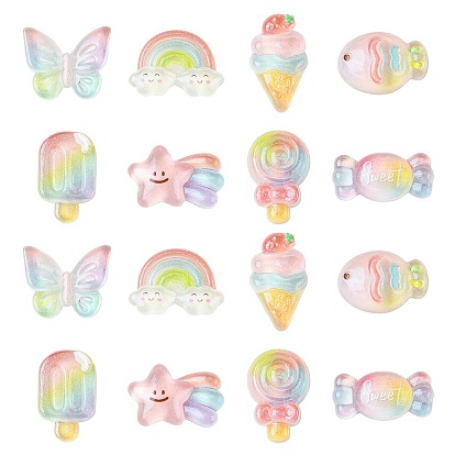 48шт 8 стили кабошоны из прозрачной смолы, с блеском порошок, разнообразные