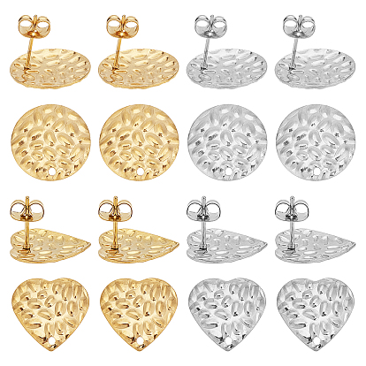 304 Stainless Steel Stud Earring Findings, with Ear Nuts, Flat Round and Heart
