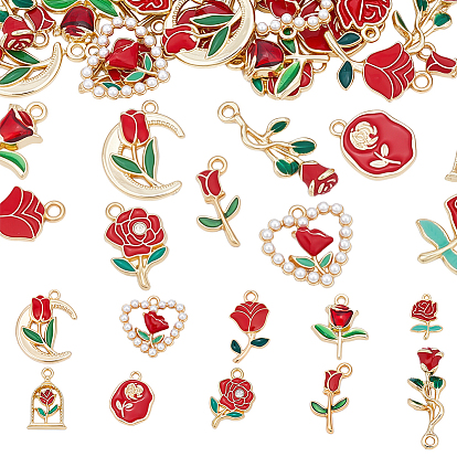 40 шт 10 стили подвески из сплава эмали, цветок, золотой свет