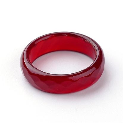 Natural Agate Finger Ring, Wide Band Ring, Dyed, Faceted