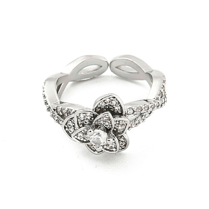 Латунные микро проложить манжеты кольца кубического циркония, открытое кольцо с цветком для женщин, долговечный