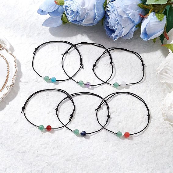 6шт. браслеты из круглых бусин из натуральных драгоценных камней для мужчин и женщин, с регулируемыми полиэфирными шнурами макраме-нить