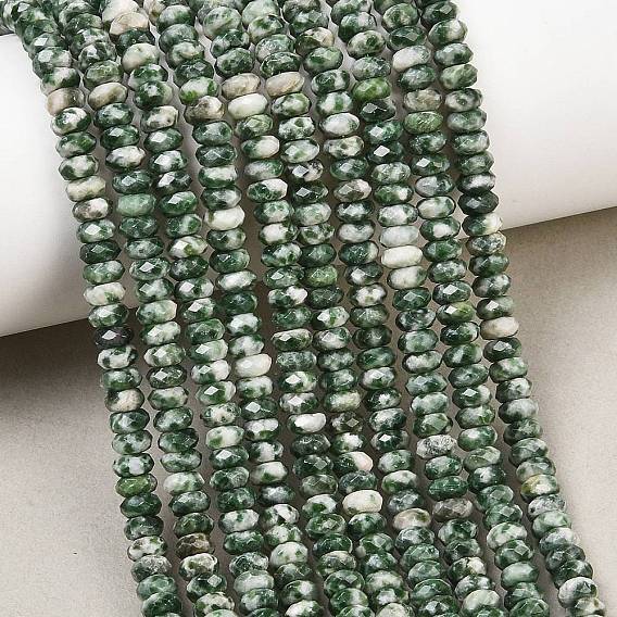 Natural Green Spot Jasper Beads Strands, Faceted Rondelle