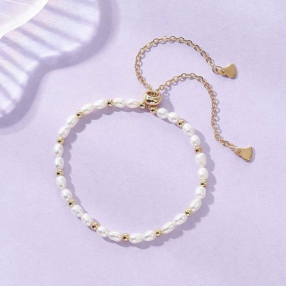 Натуральные искусственные пресноводные и латунные браслеты-слайдеры, 304 Браслеты из латунных цепочек для женщин, рис, кремово-белые